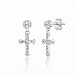 Push Back Dangle Moissanite Cross Earrings | 925 Sterling Silver