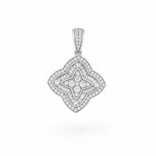 Superior Silver 925 sterling silver quatrefoil floral pendant charm with sparkling cubic zirconia stones.