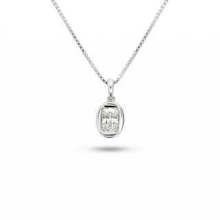 Superior Silver radiant-cut VVS moissanite solitaire pendant in a polished sterling silver bezel setting.