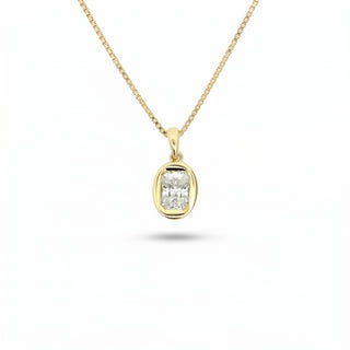 Superior Silver radiant-cut VVS moissanite solitaire pendant in gold vermeil on a delicate box chain