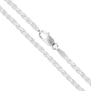 Superior Silver 1.9mm rope chain necklace in rhodium plated 925 sterling silver with a lobster claw clasp