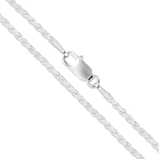 Superior Silver 1.4mm rope chain necklace made of rhodium plated 925 sterling silver with a lobster claw clasp