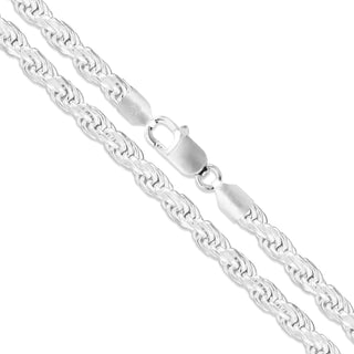 Superior Silver 5.1mm rope chain necklace crafted from rhodium plated 925 sterling silver with a lobster claw clasp.