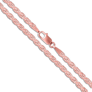 Superior Silver 2.3mm rope chain necklace in 14kt rose gold plated 925 sterling silver with a lobster clasp