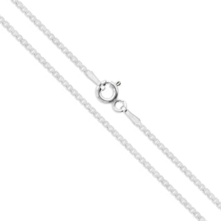 Superior Silver 1.3mm round box chain necklace in polished 925 sterling silver with a secure lobster clasp.