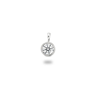 Superior Silver round-cut moissanite solitaire pendant in a polished sterling silver bezel setting.