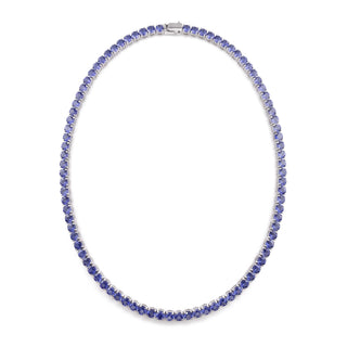 Superior Silver 18 inch tennis chain with round cut blue violet tanzanite in a sterling silver setting.