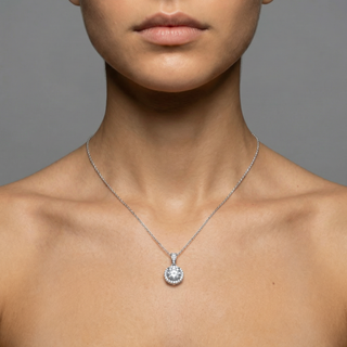 .5 CT Round Halo + Hidden Halo Cushion Moissanite VVS D Pendant