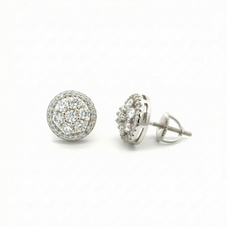 Round Honeycomb Halo Cluster Stud VVS Moissanite 7.5MM, 1.2ct