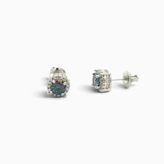 Superior Silver 7mm round moissanite halo stud earrings in rhodium-plated sterling silver with secure screw backs.
