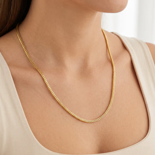 Superior Silver 20-inch rounded Franco chain necklace in 14kt yellow gold over 925 sterling silver worn on a model