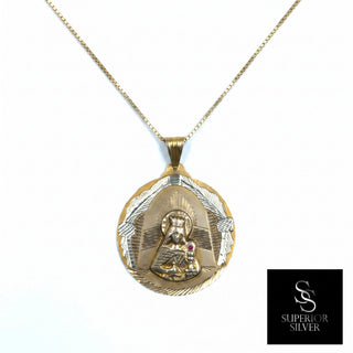 Superior Silver pre-owned Santa Barbara medallion pendant in 10K yellow gold with a ruby and diamond-cut detailing.
