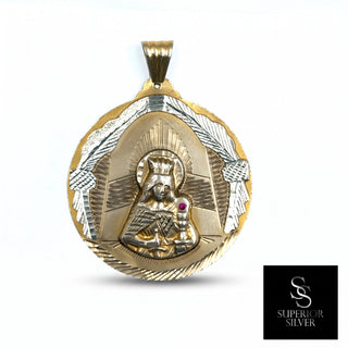 Superior Silver 10K yellow gold Santa Barbara pendant featuring a ruby accent and intricate diamond-cut detailing.