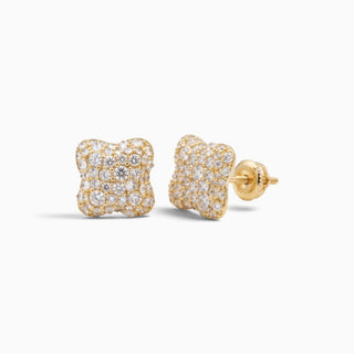 Superior Silver scalloped square moissanite stud earrings in gold vermeil with pavé stones and screw-on backs.