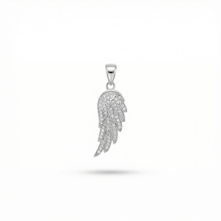 Silver angel wing pendant on a white background