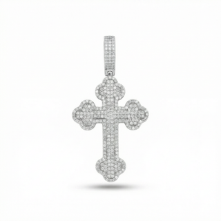 Gothic Pavé VVS D Moissanite Cross with Iced Bale 925 Sterling Silver