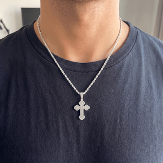 Gothic Pavé VVS D Moissanite Cross with Iced Bale 925 Sterling Silver