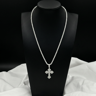 Gothic Pavé VVS D Moissanite Cross with Iced Bale 925 Sterling Silver