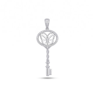 Superior Silver sterling silver key pendant featuring a butterfly design and sparkling cubic zirconia stones.