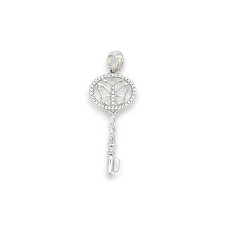 Superior Silver sterling silver key pendant featuring a butterfly cutout and cubic zirconia accents.