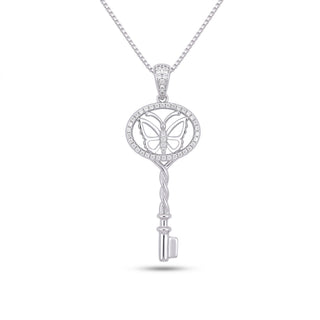 Superior Silver sterling silver key pendant featuring a butterfly motif and sparkling cubic zirconia accents.