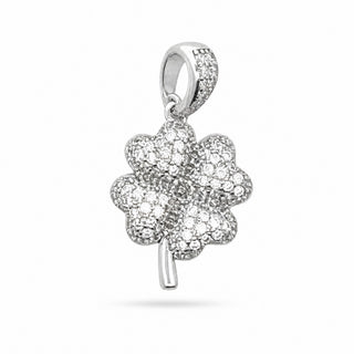 Superior Silver 925 sterling silver four-leaf clover pendant encrusted with sparkling cubic zirconia stones.