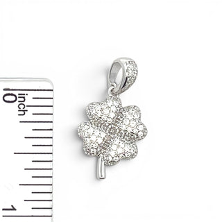 Superior Silver sterling silver four-leaf clover pendant with sparkling cubic zirconia stones on a white background