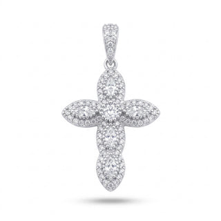 Superior Silver sterling silver cross pendant featuring marquise and round cubic zirconia stones on a white background