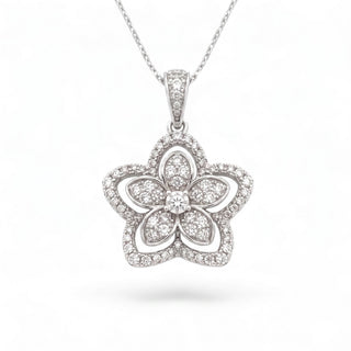 Superior Silver sterling silver flower pendant featuring sparkling cubic zirconia stones in a delicate floral design.
