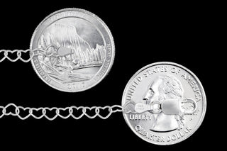 Superior Silver 4.5mm heart link chain in 925 sterling silver with lobster clasp, shown next to a US quarter coin.