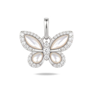 Pavé Butterfly Moissanite Pendant with white opal in sterling silver