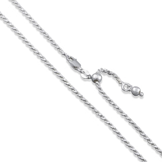 Superior Silver 1.8mm rope chain necklace crafted from 925 sterling silver with an adjustable sliding bead clasp.