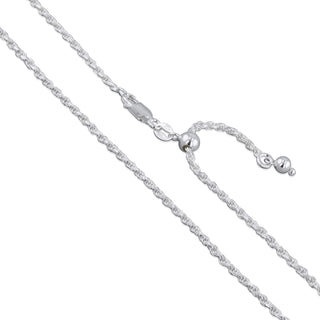 Superior Silver 1.1mm rope chain necklace crafted from polished 925 sterling silver with an adjustable sliding clasp.