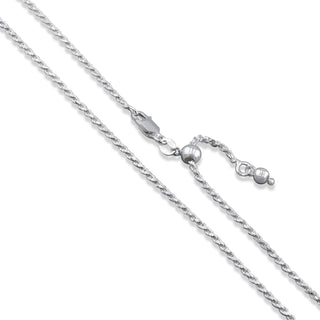 Superior Silver 1.6mm rope chain necklace crafted from 925 sterling silver with an adjustable sliding bead clasp.