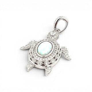 Superior Silver sterling silver turtle pendant featuring an oval opal center stone and cubic zirconia accents.