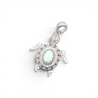 Superior Silver sterling silver turtle pendant featuring a central opal-style stone and sparkling cubic zirconia accents.