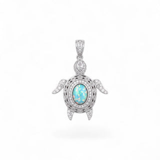 Superior Silver sterling silver turtle pendant featuring an iridescent opal center stone and sparkling CZ accents.
