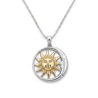 Superior Silver two-tone sun and moon pendant crafted from 925 sterling silver with 14k gold plating.