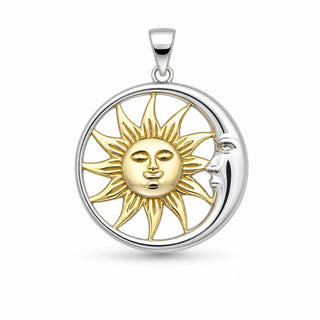 Superior Silver sun and moon pendant crafted from 925 sterling silver with 14k gold plated accents