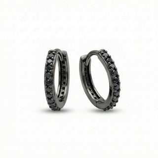 Superior Silver 10mm slim pavé huggie hoop earrings in black rhodium with black moissanite