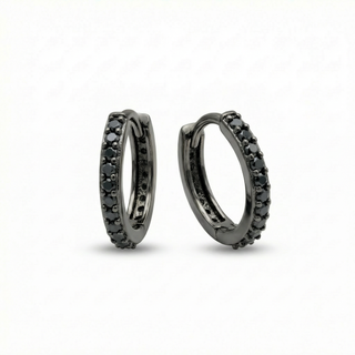 Pair of black hoop earrings on a white background