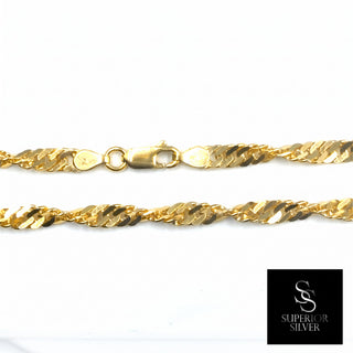 Superior Silver 20-inch twisted Cuban link chain made of 14kt yellow gold over solid 925 sterling silver