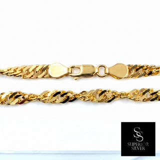 Superior Silver 24-inch twisted Cuban link chain in 14kt yellow gold over 925 sterling silver with a lobster clasp.