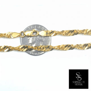 Superior Silver 20-inch twisted Cuban link chain in 14kt yellow gold over 925 sterling silver with a lobster clasp.