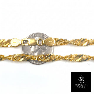 Superior Silver 24-inch twisted Cuban link chain in 14kt yellow gold over 925 sterling silver with a lobster clasp.