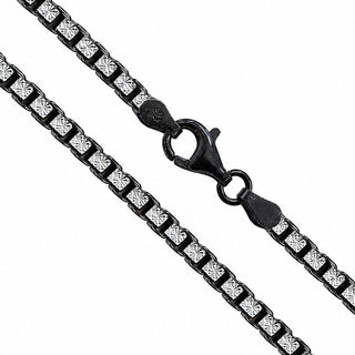 Superior Silver 3mm two-tone diamond-cut box chain in black rhodium plated 925 sterling silver with lobster clasp