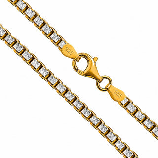 Superior Silver 3mm two-tone diamond-cut box chain made of gold-plated 925 sterling silver with a lobster clasp.