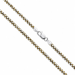 Superior Silver 2.5mm two-tone diamond-cut round box chain in gold-plated 925 sterling silver with lobster clasp.