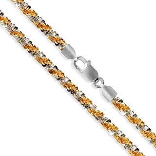 Superior Silver 2.2mm two-tone criss cross chain made of gold plated 925 sterling silver with a lobster clasp.
