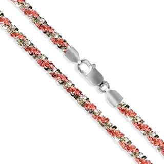 Superior Silver 2.2mm two-tone criss cross chain necklace in rose gold plated 925 sterling silver with lobster clasp